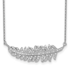 Sterling Silver Rhodium-plated With CZ Leaf Necklace
