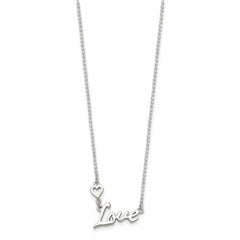 Sterling Silver Polished LOVE With Heart Necklace