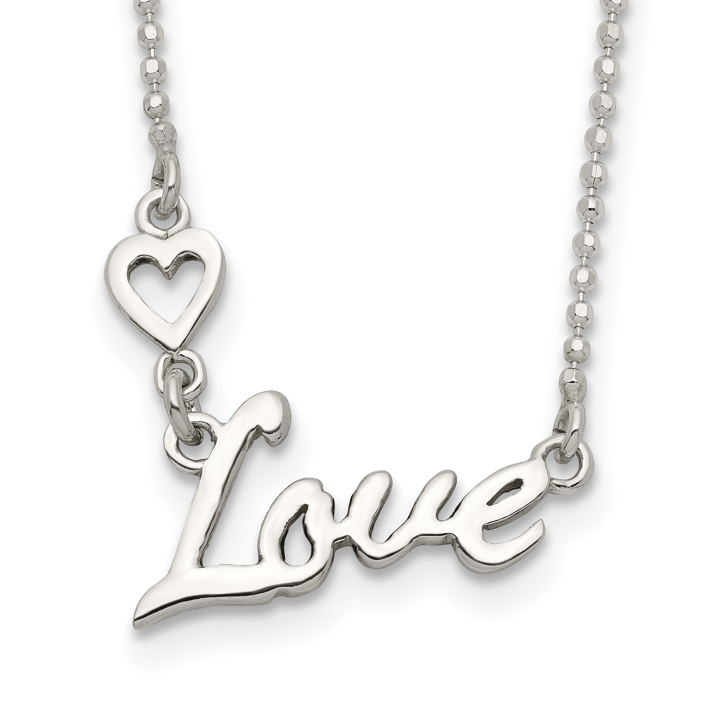 Sterling Silver Polished LOVE With Heart Necklace