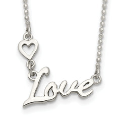 Sterling Silver Polished LOVE With Heart Necklace
