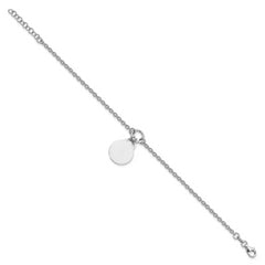Sterling Silver Rhodium-plated Engravable Disc With 1in ext Bracelet
