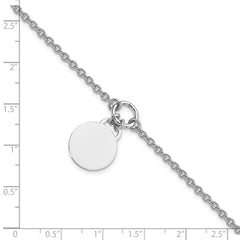 Sterling Silver Rhodium-plated Engravable Disc With 1in ext Bracelet
