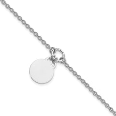 Sterling Silver Rhodium-plated Engravable Disc With 1in ext Bracelet