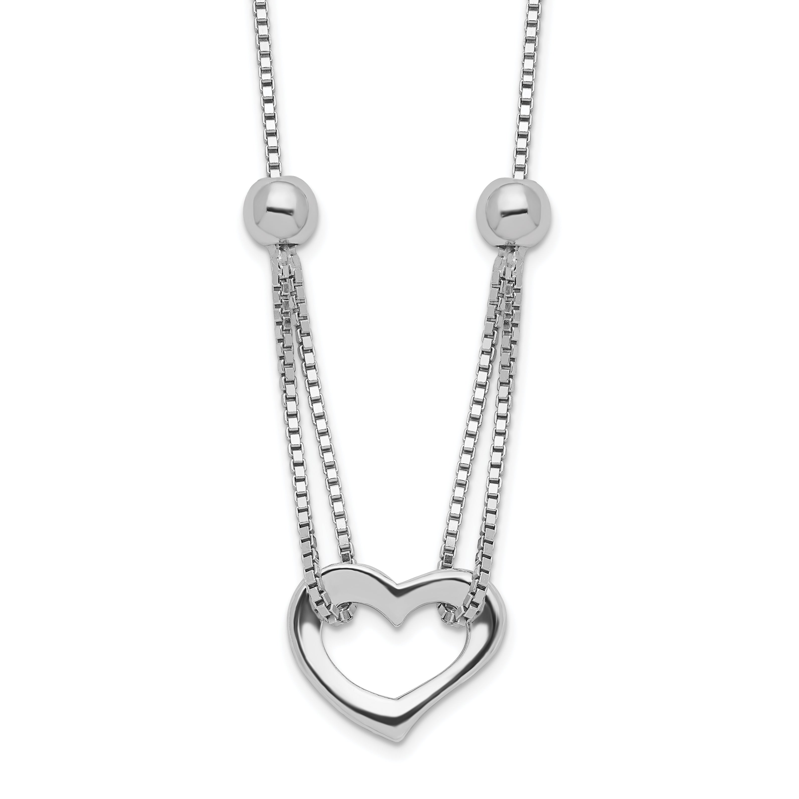 Sterling Silver Rhodium-plated Heart With Box Chain Necklace