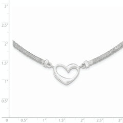 Sterling Silver Polished Textured Heart Necklace with 1in Extender