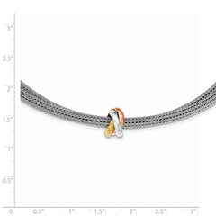 Sterling Silver Polished Rose & Gold-tone Mesh Necklace