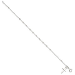 Sterling Silver Beaded Cross Charm Bracelet