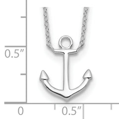 Sterling Silver Rhodium-plated Anchor 16 inch with a 2 inch extention Necklace