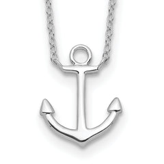 Sterling Silver Rhodium-plated Anchor 16 inch with a 2 inch extention Necklace