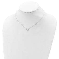 Sterling Silver Polished CZ Horseshoe With  1 inch ext Necklace