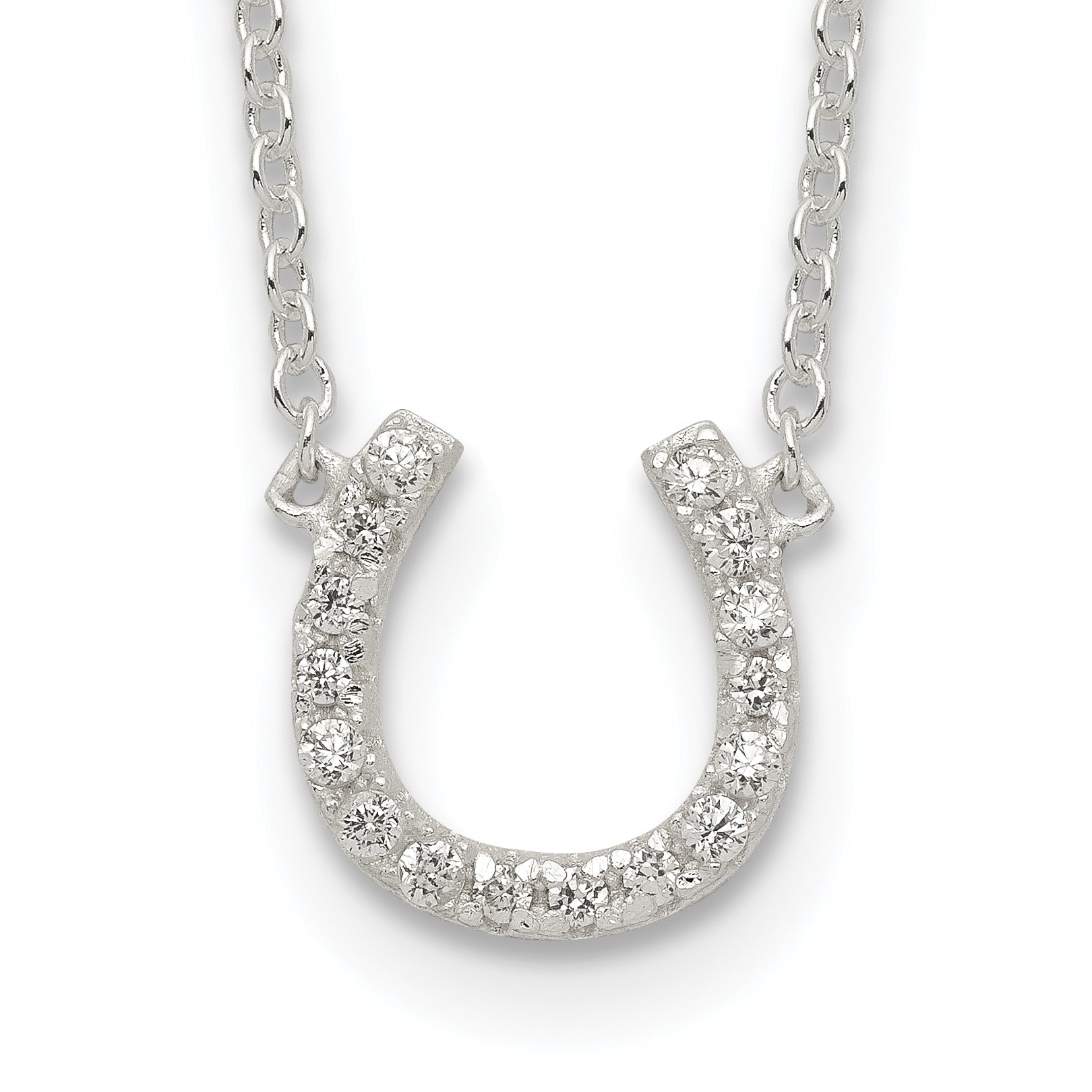 Sterling Silver Polished CZ Horseshoe With  1 inch ext Necklace