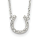 Sterling Silver Polished CZ Horseshoe With  1 inch ext Necklace
