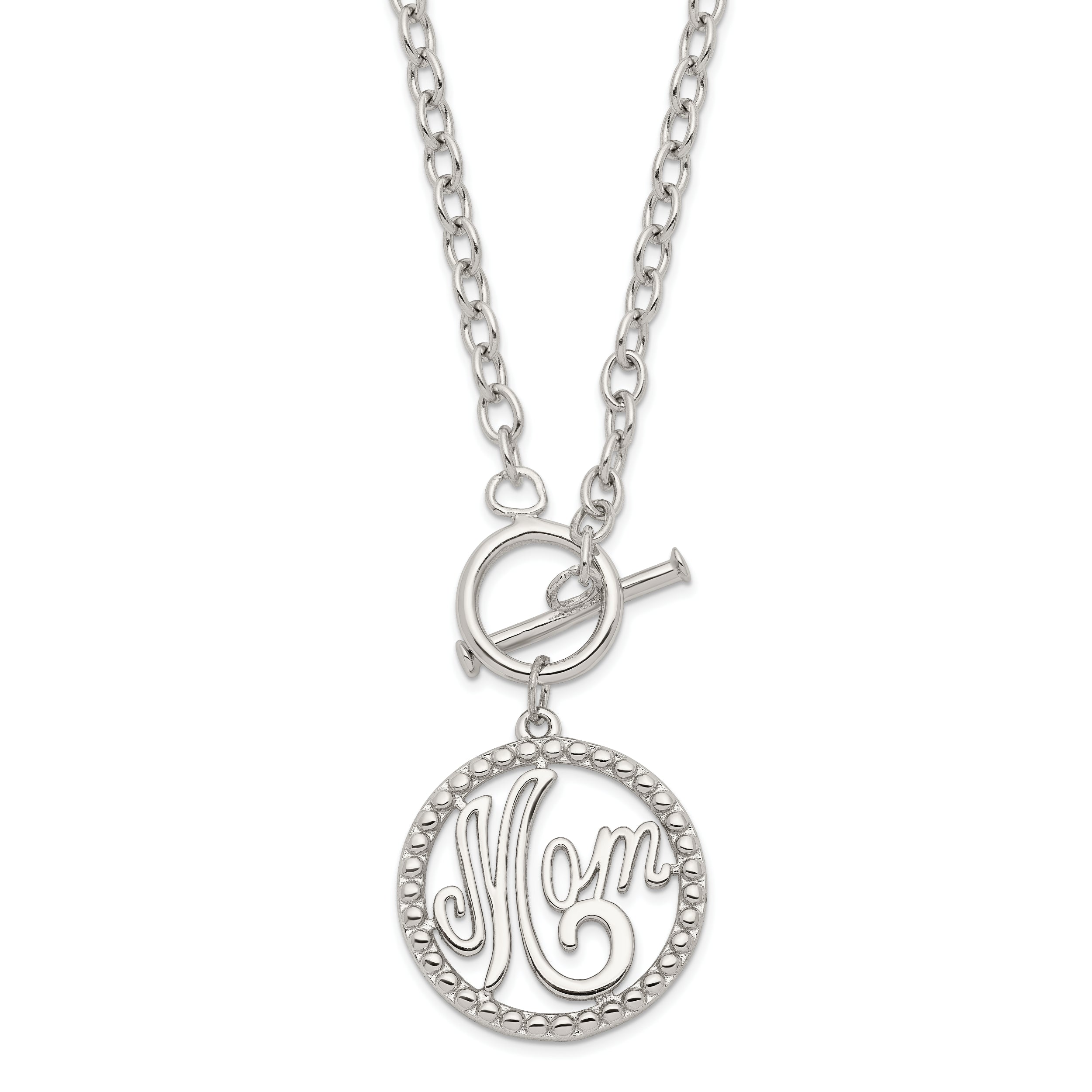 Sterling Silver Rhodium-plated Polished Mom Necklace
