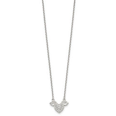 Sterling Silver Rhodium-plated Polished CZ Heart With Wings 16 inch Necklace