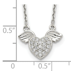 Sterling Silver Rhodium-plated Polished CZ Heart With Wings 16 inch Necklace