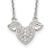 Sterling Silver Rhodium-plated Polished CZ Heart With Wings 16 inch Necklace