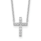 Sterling Silver Rhodium-plated CZ Cross With 2in ext. Necklace