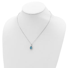 Sterling Silver Rhodium Polished Blue Topaz & CZ Necklace