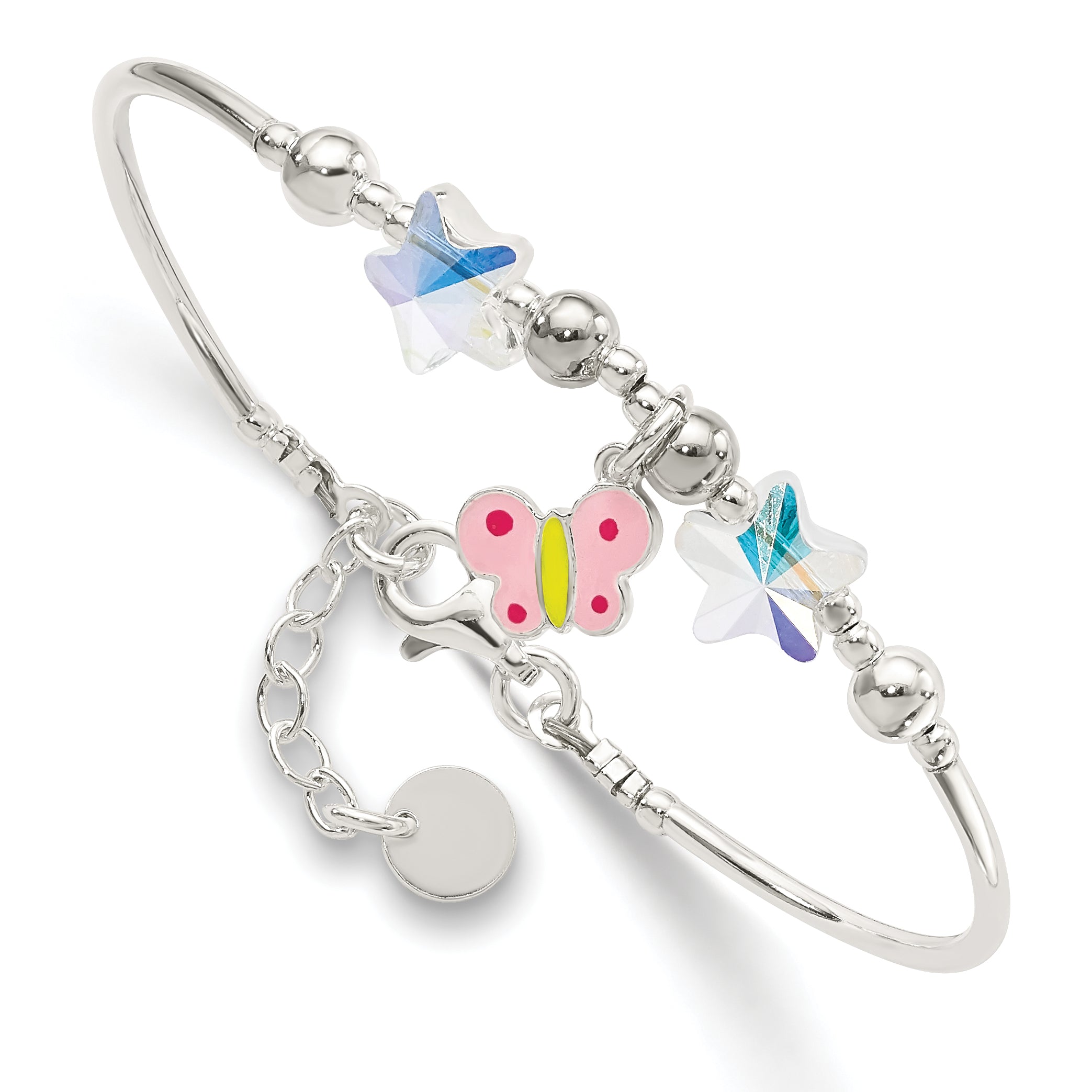 Sterling Silver Enamel Crystal Butterfly Stars With  1in ext. Children's Brace