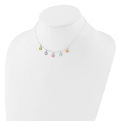 Sterling Silver Polished Multi-color Enameled Flowers Children's Necklace