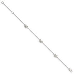 Sterling Silver Rhodium-plated Polished CZ Butterflies 6 inch Bracelet with 1 inch extension