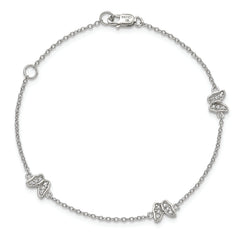Sterling Silver Rhodium-plated Polished CZ Butterflies 6 inch Bracelet with 1 inch extension