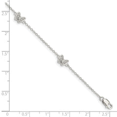 Sterling Silver Rhodium-plated Polished CZ Butterflies 6 inch Bracelet with 1 inch extension