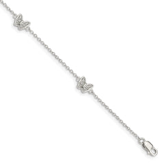 Sterling Silver Rhodium-plated Polished CZ Butterflies 6 inch Bracelet with 1 inch extension