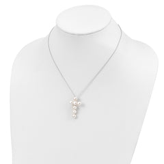 Sterling Silver Rhodium-plated 6-7mm White Button Freshwater Cultured Pearl Cross 17 inch Necklace