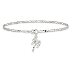 Sterling Silver 10inch Solid Polished Palm Tree Anklet