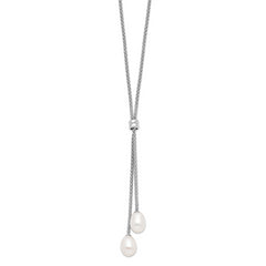 Sterling Silver Rhodium-plated 7-8mm Teardrop Freshwater Cultured Pearl 16 inch with 2 inch Extension Drop Necklace