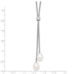Sterling Silver Rhodium-plated 7-8mm Teardrop Freshwater Cultured Pearl 16 inch with 2 inch Extension Drop Necklace