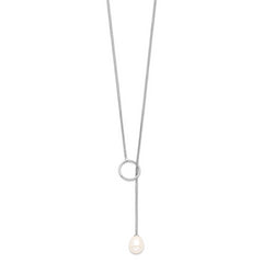 Sterling Silver Rhodium-plated 7-8mm White Teardrop Freshwater Cultured Pearl Toggle Drop 19.5 inch Necklace