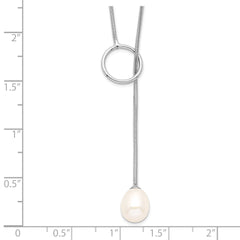 Sterling Silver Rhodium-plated 7-8mm White Teardrop Freshwater Cultured Pearl Toggle Drop 19.5 inch Necklace