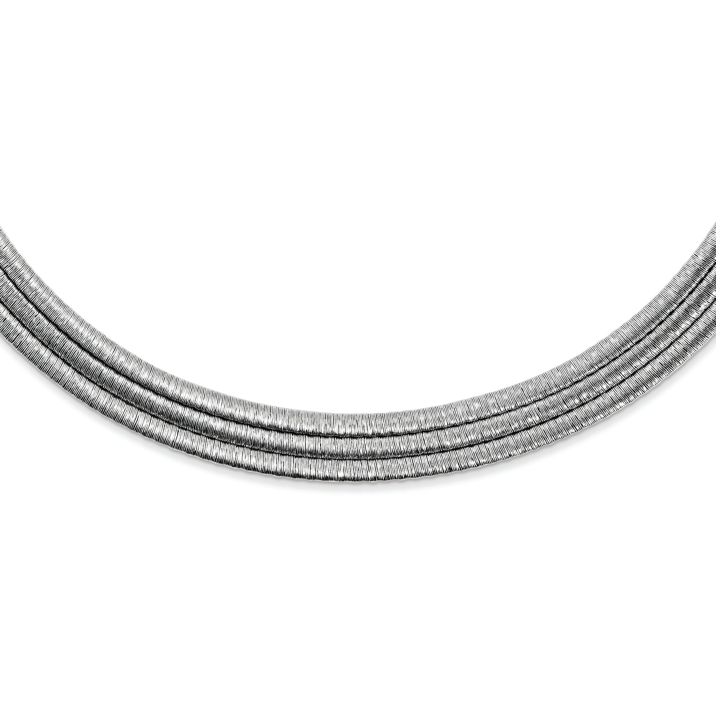 Sterling Silver 3 Row Rhodium Plated 17in With 2in ext. Necklace