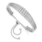 Sterling Shimmer Sterling Silver Rhodium-plated 177 Stone Graduated CZ 3 Strand Adjustable Bracelet