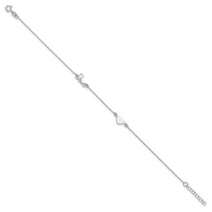 Sterling Silver Rhodium-plated Heart/LOVE Script 9 inch Plus 1 inch Extender - Total 10 inch Anklet