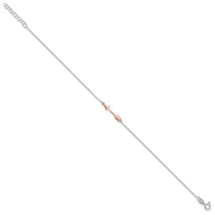 Sterling Silver with Rose-tone Arrow 10 inch Plus 1 inch Extender - Total 11 inch Anklet