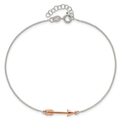Sterling Silver with Rose-tone Arrow 10 inch Plus 1 inch Extender - Total 11 inch Anklet