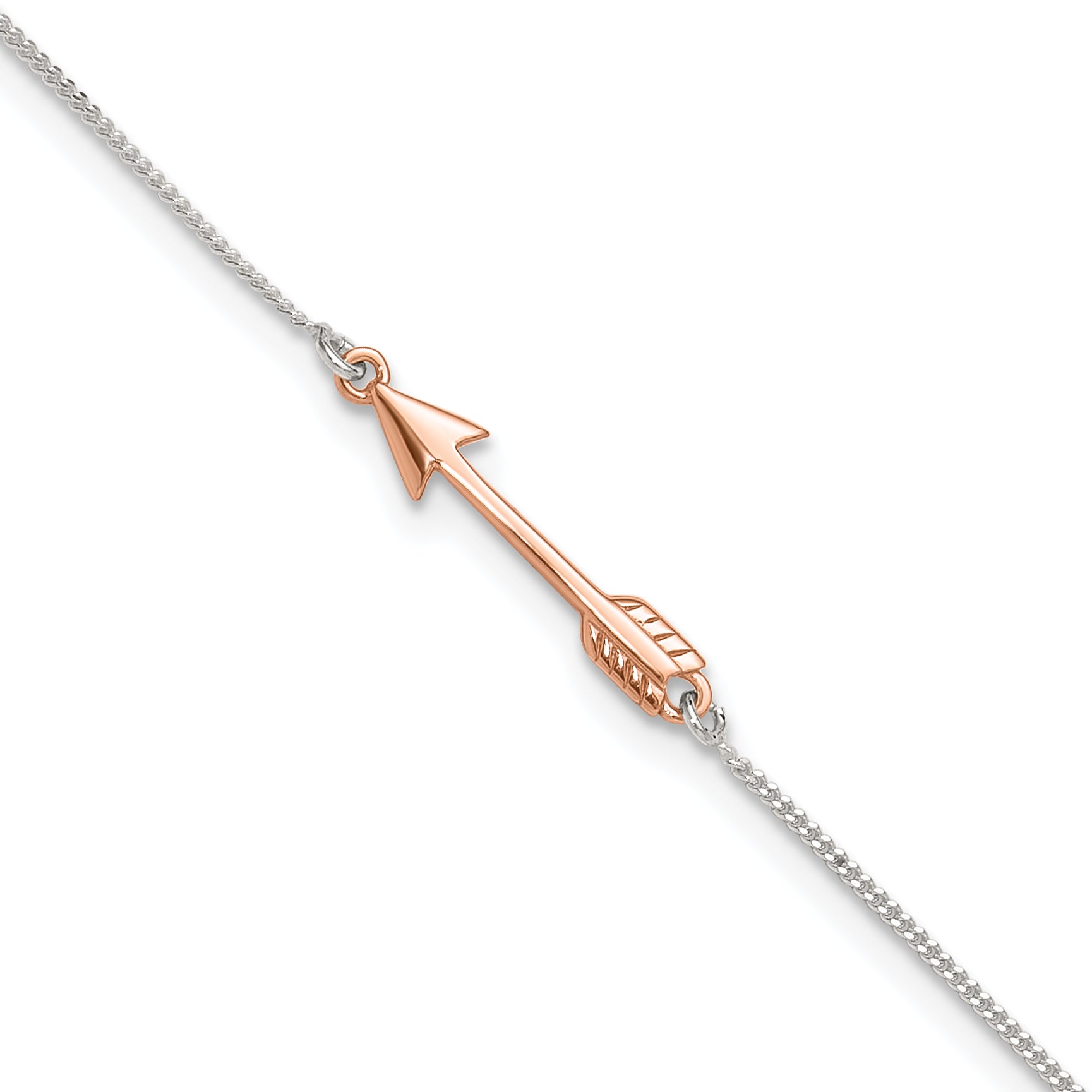 Sterling Silver with Rose-tone Arrow 9 inch Plus 1 inch Extender - Total 10 inch Anklet