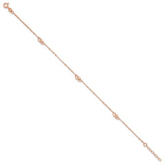 Sterling Silver Rose-tone Interlocked Hearts 9 inch Plus 1 inch Extender - Total 10 inch Anklet