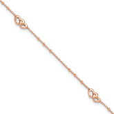 Sterling Silver Rose-tone Interlocked Hearts 9 inch Plus 1 inch Extender - Total 10 inch Anklet