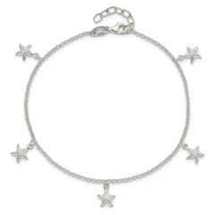 Sterling Silver Starfish Dangles 10 inch Plus 1 inch Extender - Total 11 inch Anklet