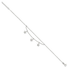 Sterling Silver 2-Strand Starfish 9 inch Plus 1 inch Extender - Total 10 inch Anklet