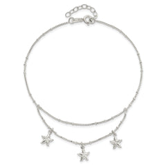 Sterling Silver 2-Strand Starfish 9 inch Plus 1 inch Extender - Total 10 inch Anklet