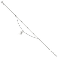 Sterling Silver Palm Tree 2-Strand 9 inch Plus 1 inch Extender - Total 10 inch Anklet