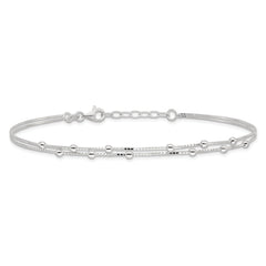 Sterling Silver Beaded 2-strand 10 inch Plus 1 inch Extender - Total 11 inch Anklet