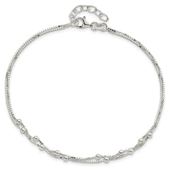 Sterling Silver Beaded 2-strand 10 inch Plus 1 inch Extender - Total 11 inch Anklet