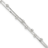 Sterling Silver Beaded 2-strand 9 inch Plus 1 inch Extender - Total 10 inch Anklet