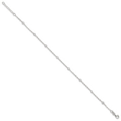 Sterling Silver Rhodium-plated Bezel CZ 8-Station 10 inch Plus 1 inch extender - Total 11 inch Anklet